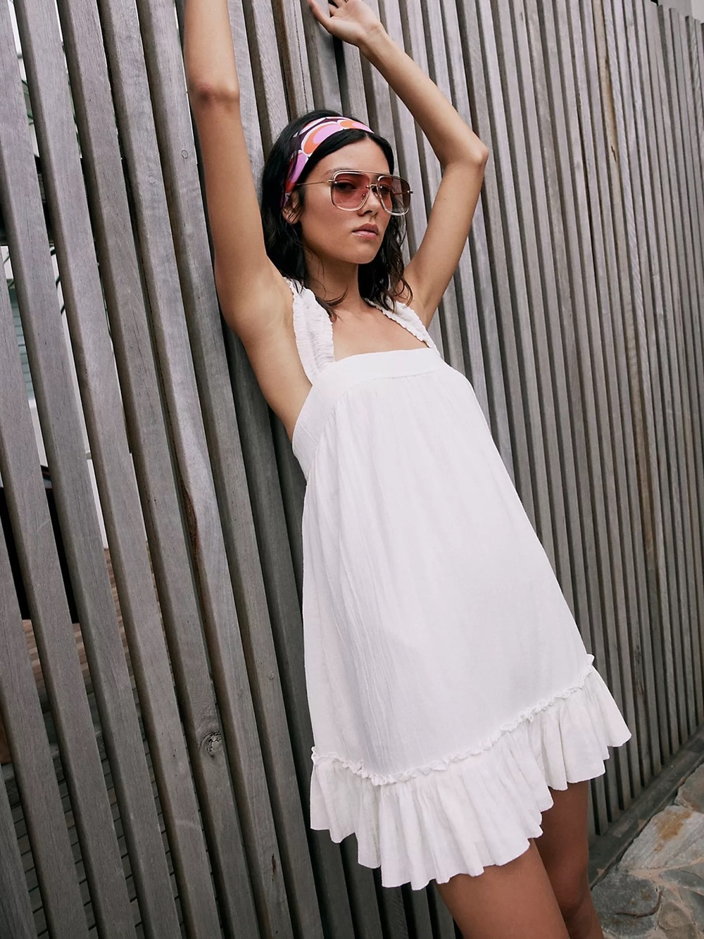 Free People White Baby Bubble Mini Dress Backless Ruffle-Hem Sundress